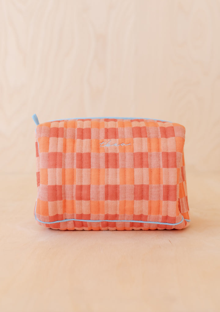 Cotton Wash Bag in Apricot Checkerboard