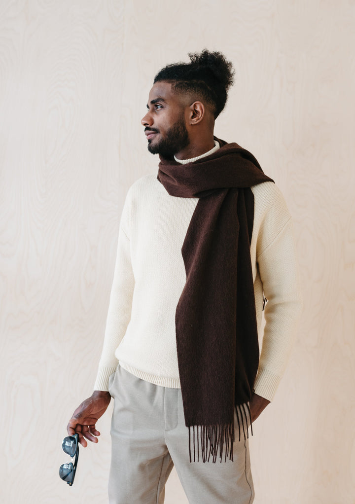 Men's Lambswool Oversized Scarf in Brown