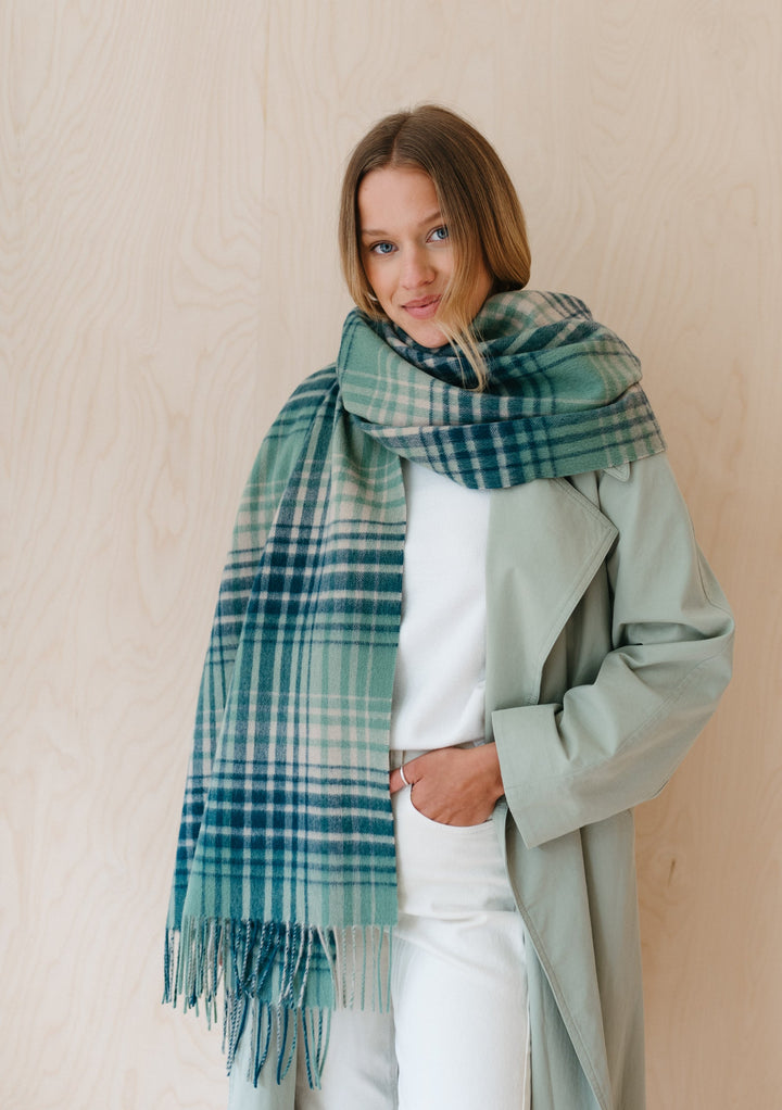 Lambswool Blanket Scarf in Sage Gradient Check