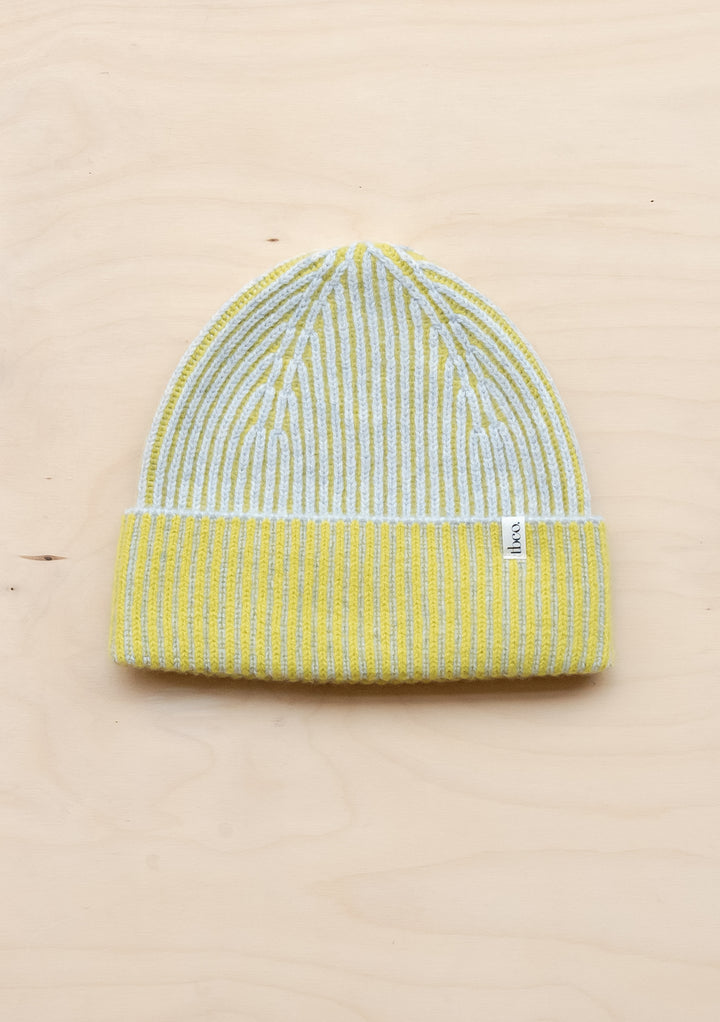 Cashmere & Merino Two-Tone Beanie in Lime