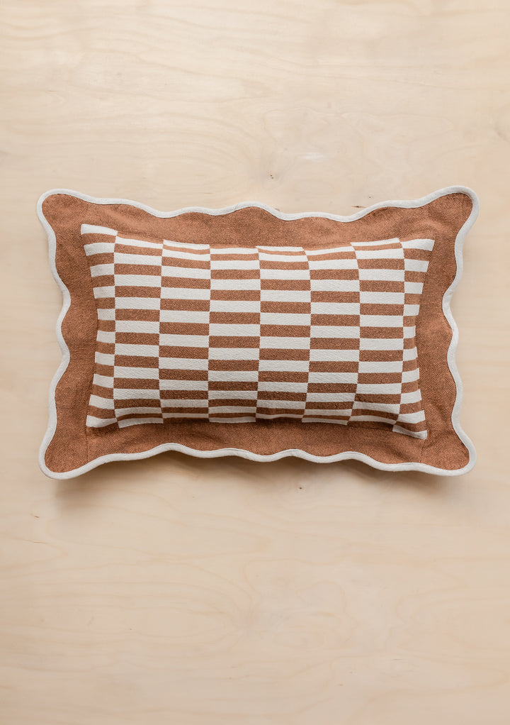 Cotton Cushion Cover in Camel Checkerboard