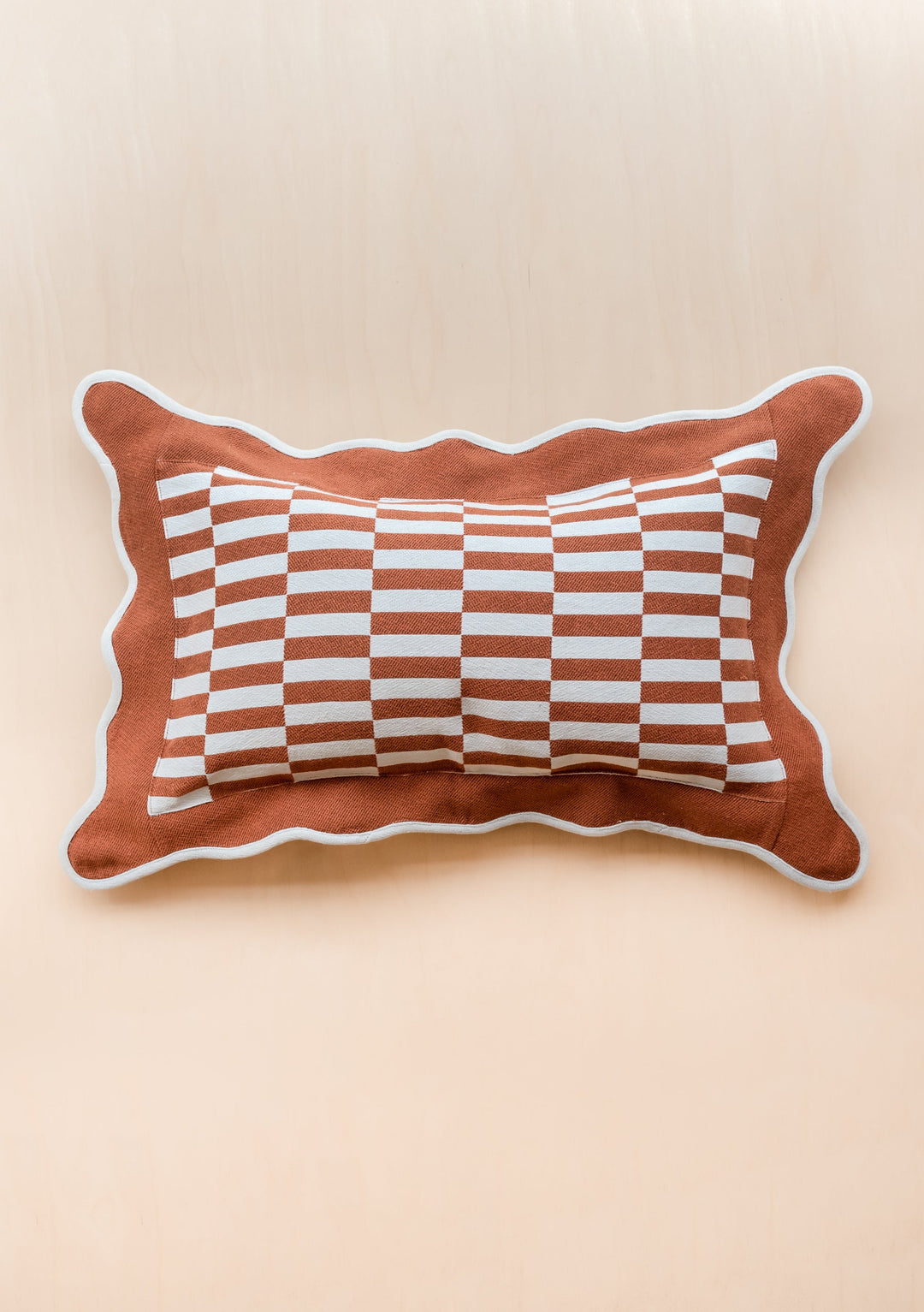 Rust Checkerboard Cotton Cushion Cover