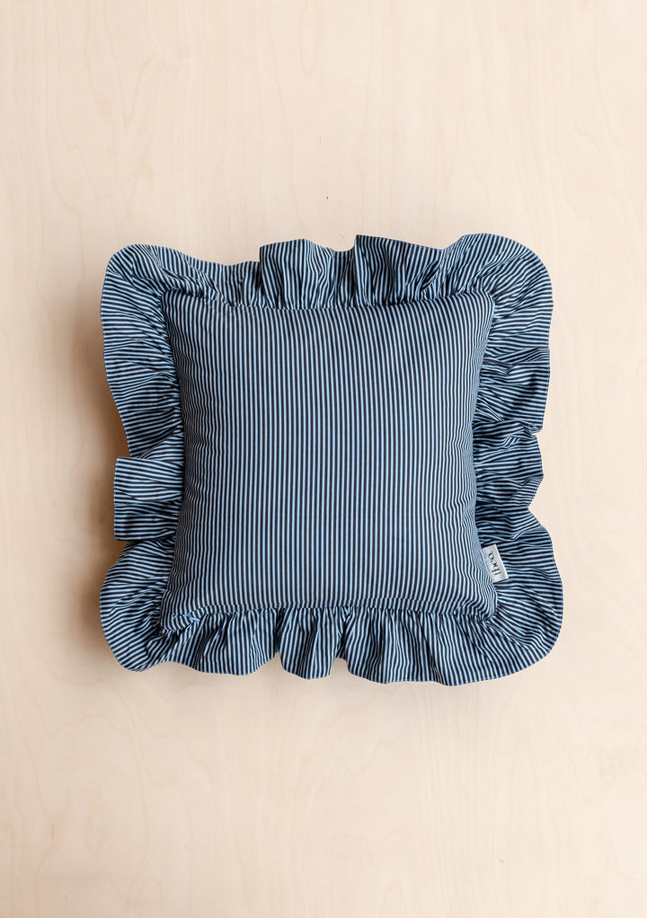 Housse de coussin en coton à rayures célestes bleues réversibles