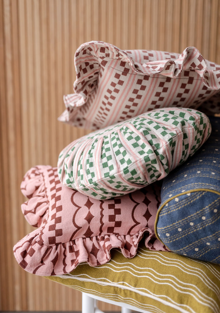 Cotton Cushion Cover in Pink Ruffle