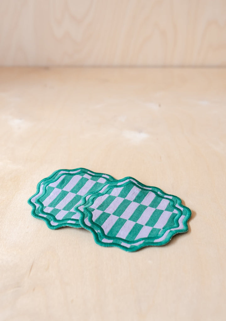 Teal Checkerboard Cotton Coasters Set of 2