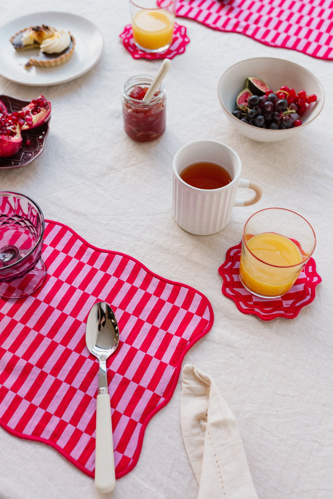 Pink Checkerboard Cotton Coasters Set of 2