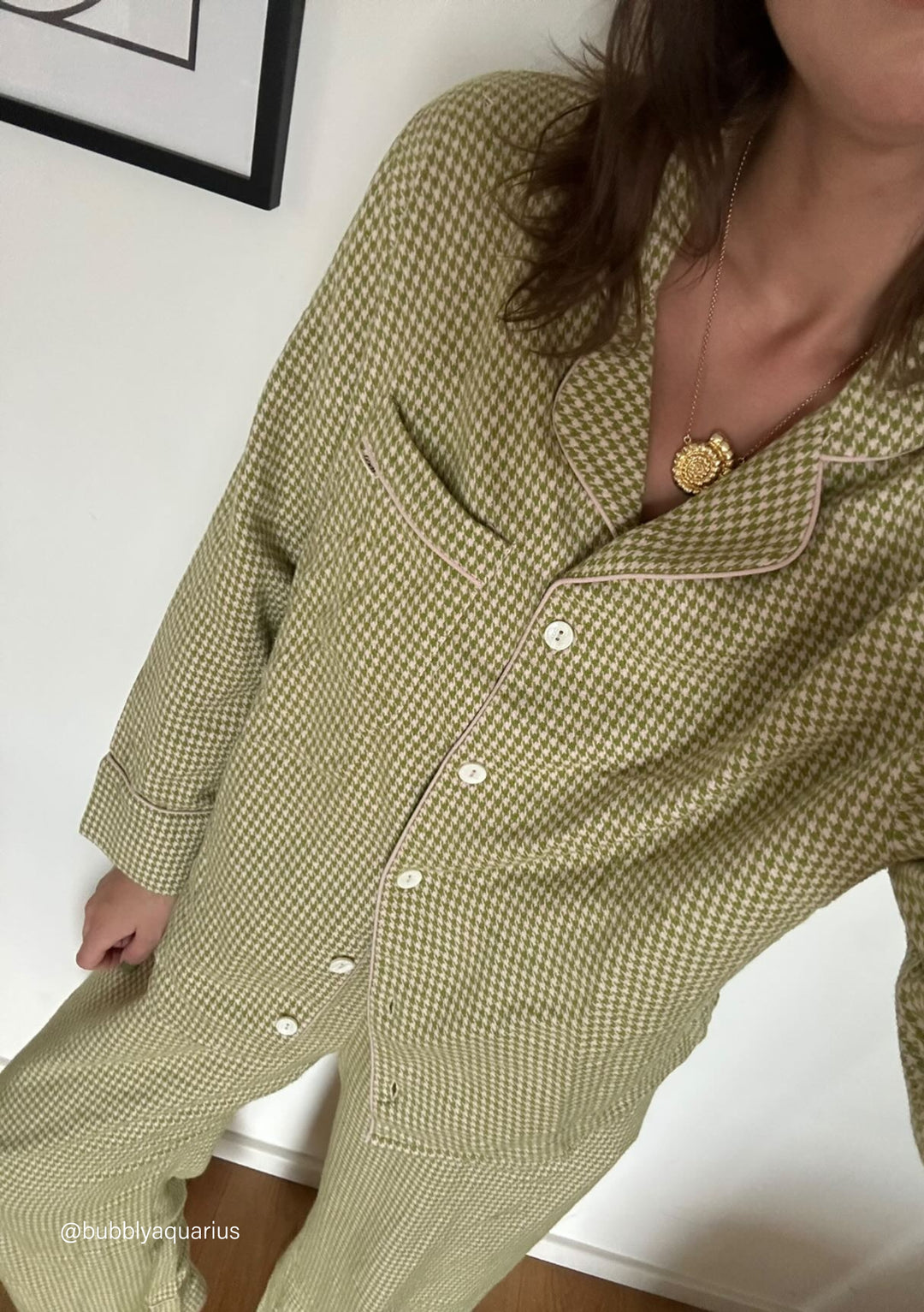 Cotton Pyjamas in Olive Houndstooth