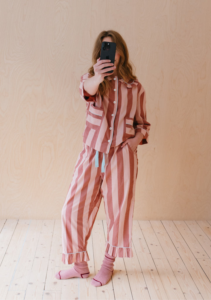 Cotton Pyjamas in Pink & Red Stripe