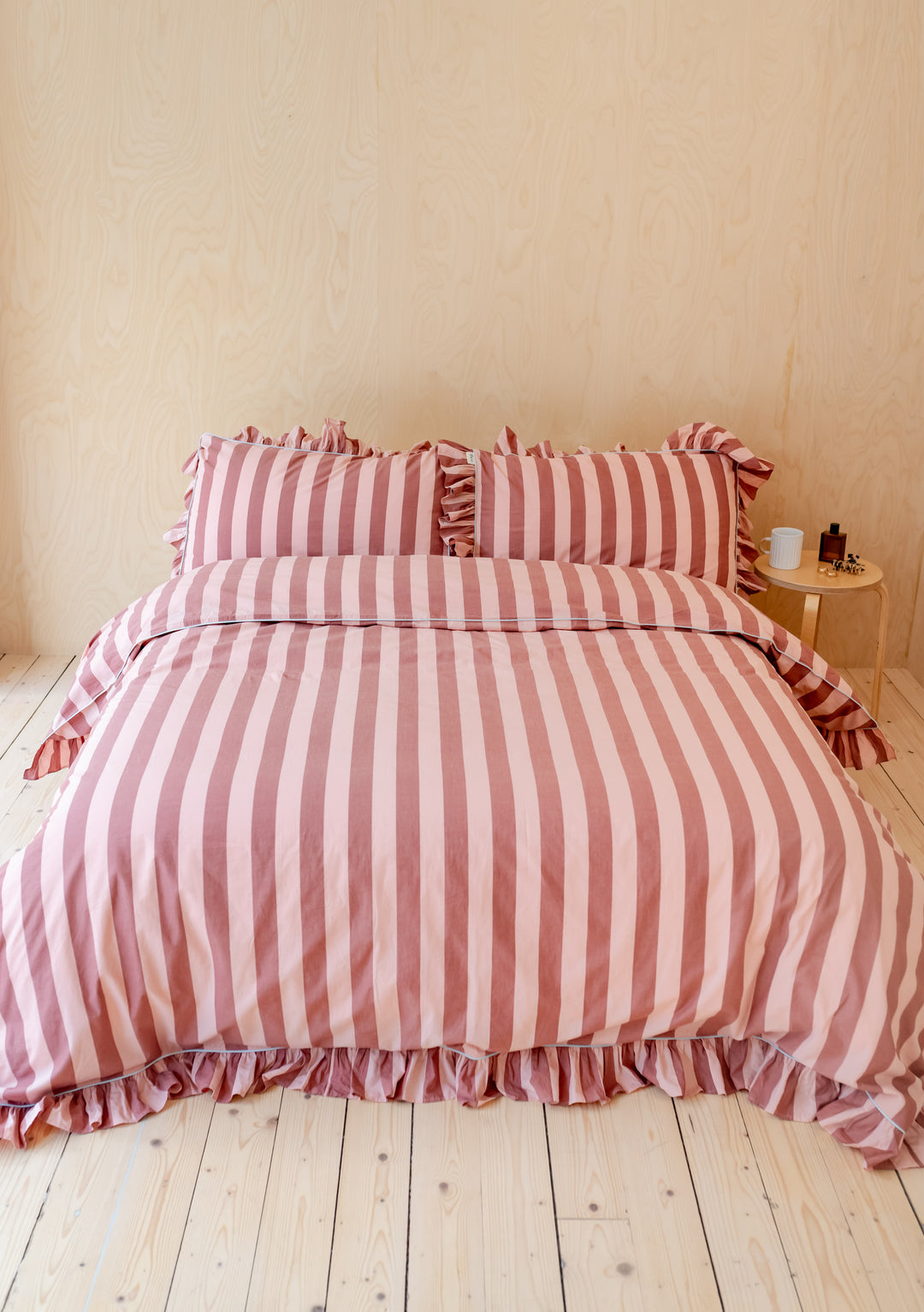 Cotton Duvet Cover in Pink & Red Stripe