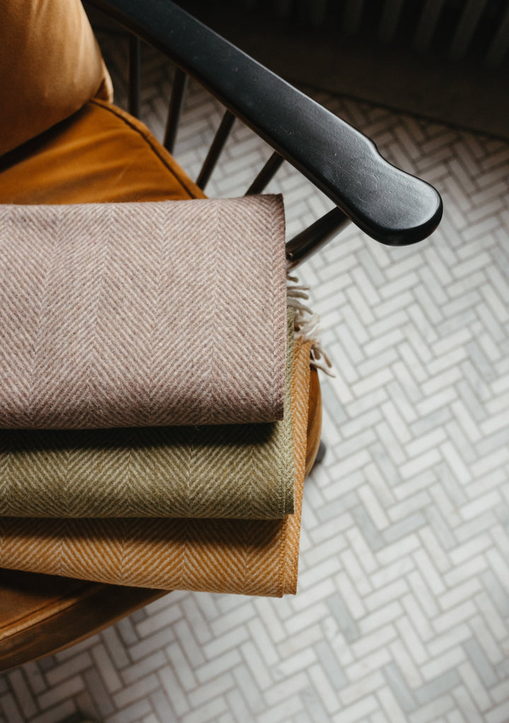 Sample Sale Recycled Wool Blanket in Mustard Herringbone