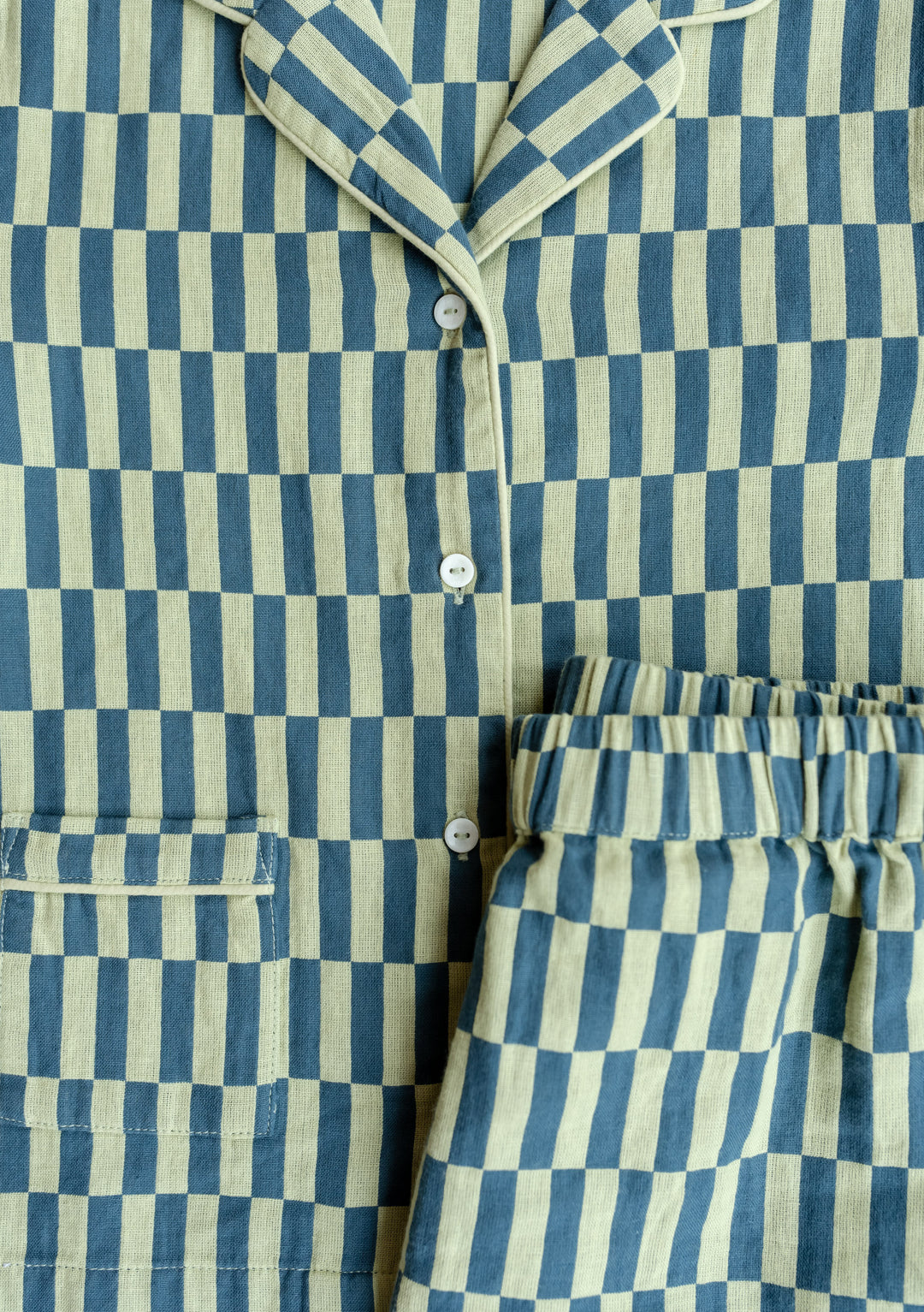 Cotton Kids Pyjamas in Green Checkerboard