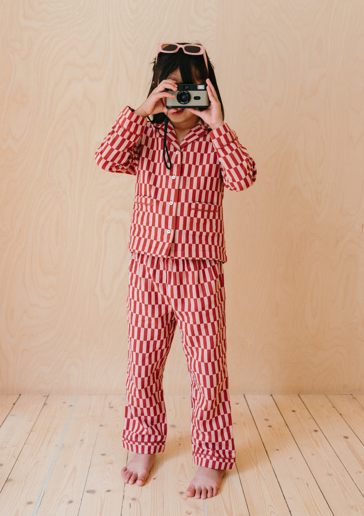 Cotton Kids Pyjamas in Rose Checkerboard