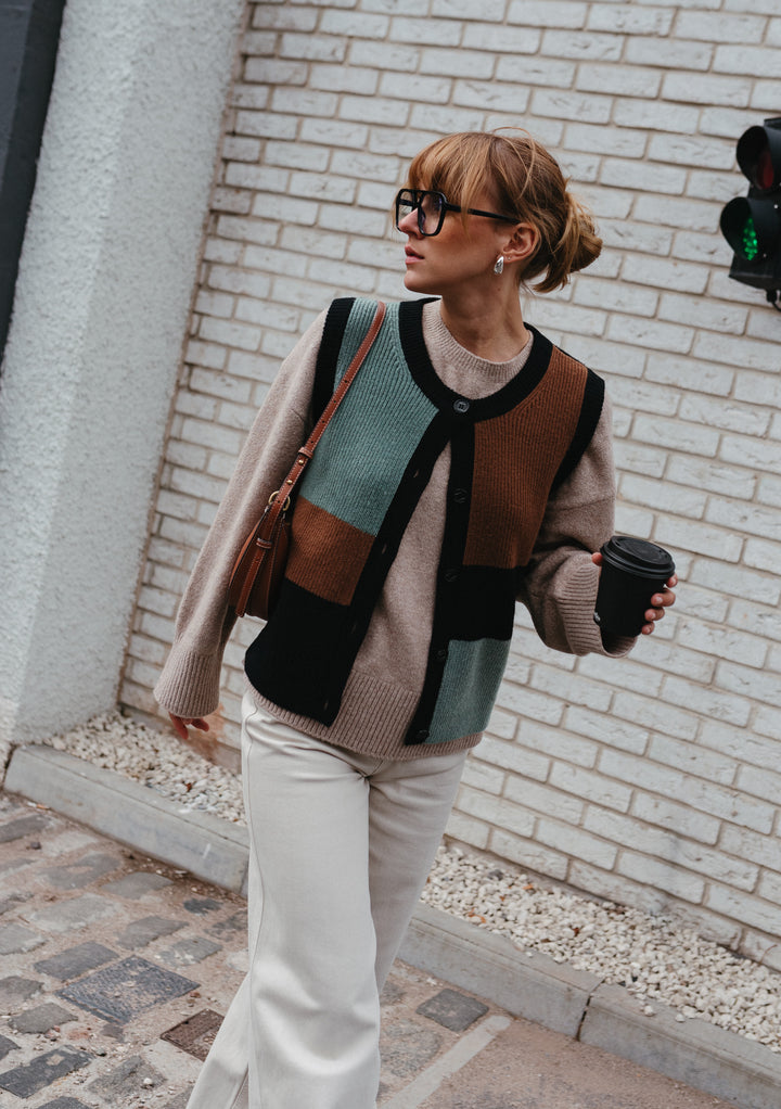 Merino Wool Vest in Green Block