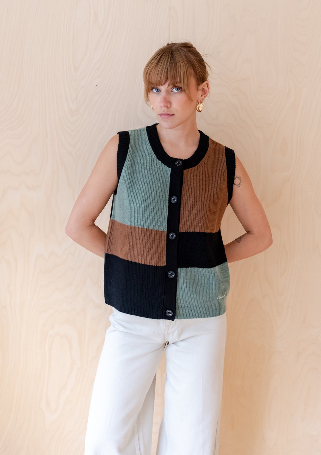 Gilet en laine mérinos en bloc vert