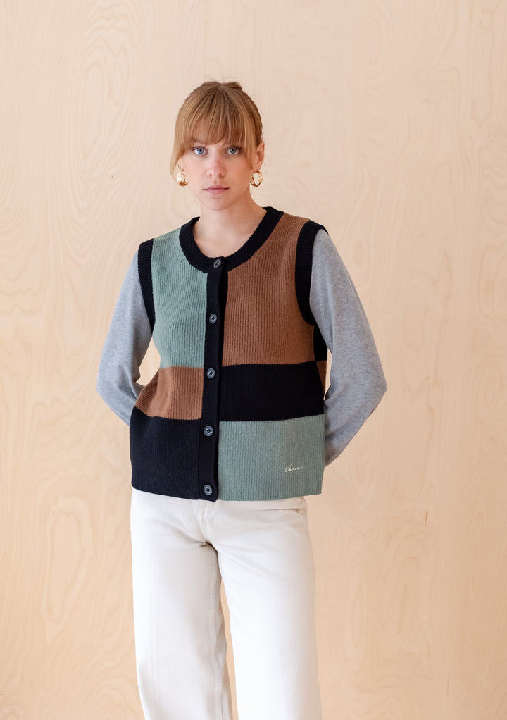 Gilet en laine mérinos en bloc vert