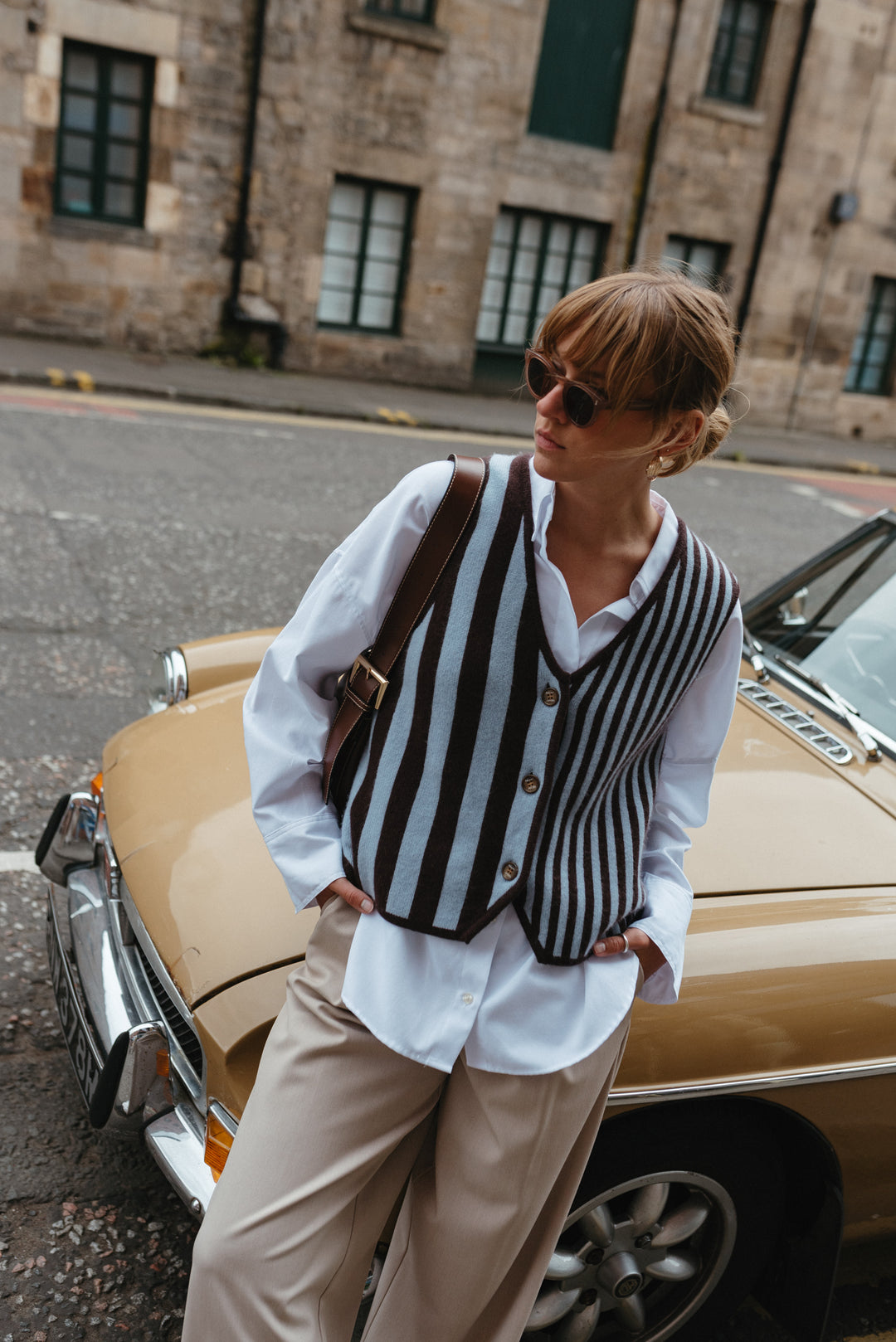 Merino Wool Vest in Blue Stripe