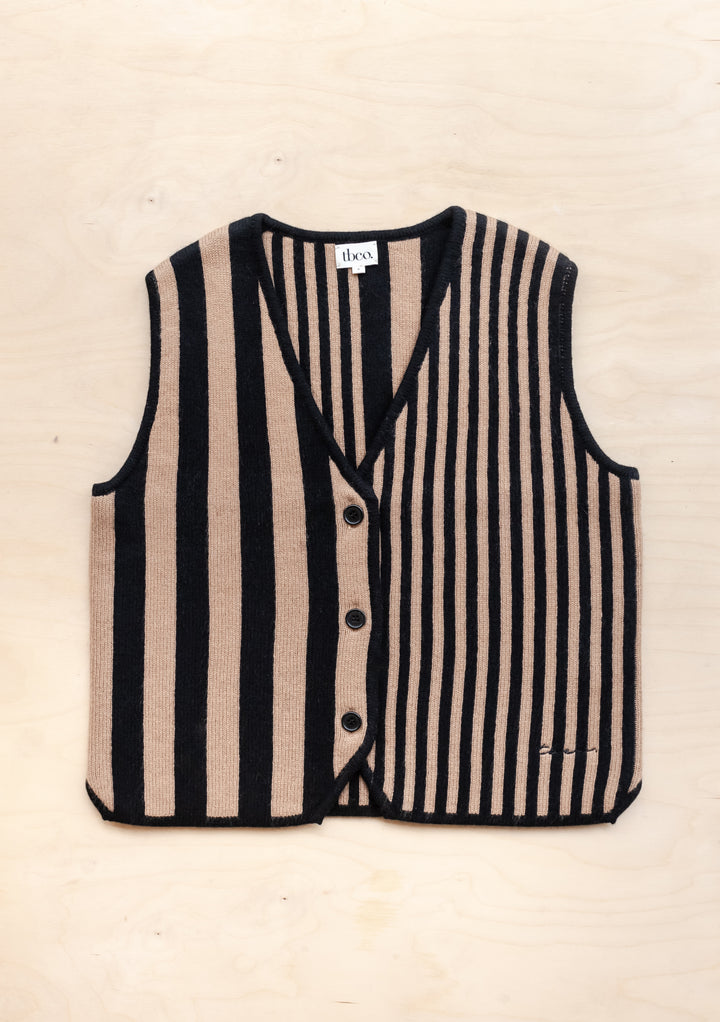 Merino Wool Vest in Latte Stripe