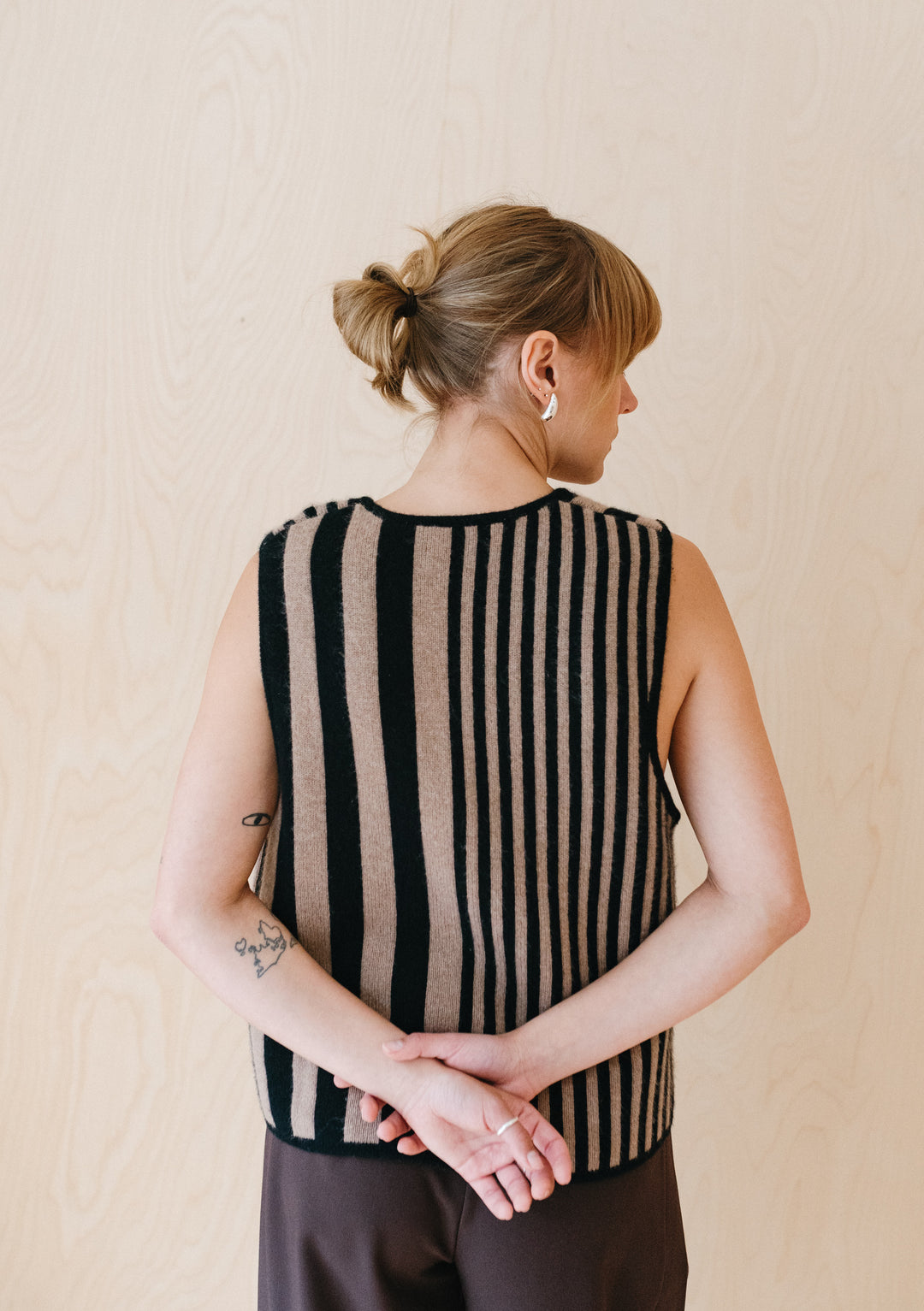 Merino Wool Vest in Latte Stripe