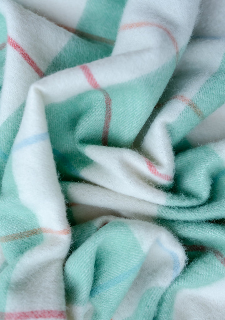 Lambswool Baby Blanket in Mint Stripe