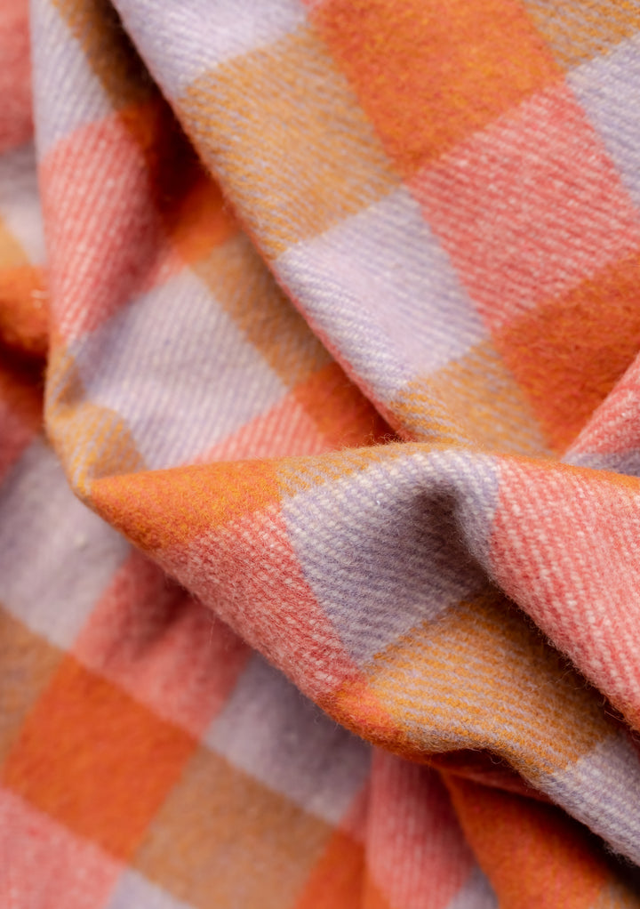 Recycled Wool Extra Large Blanket in Orange Gingham