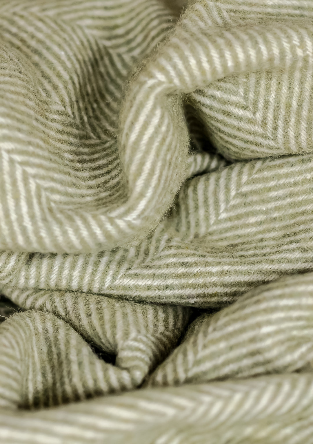 Recycled Wool Kids Blanket in Olive Herringbone