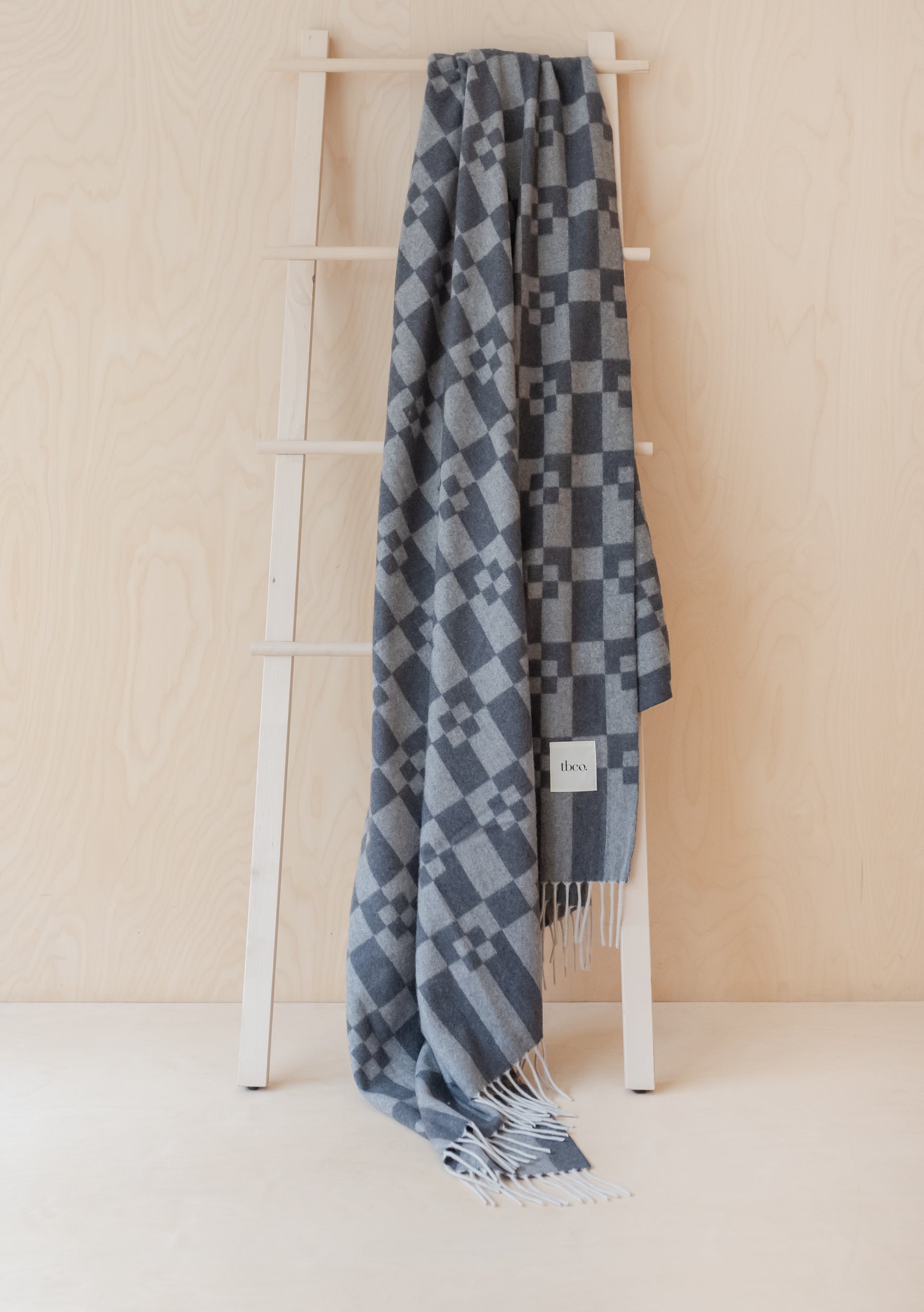 Cashmere Merino Blanket in Grey Geometric Block TBCo