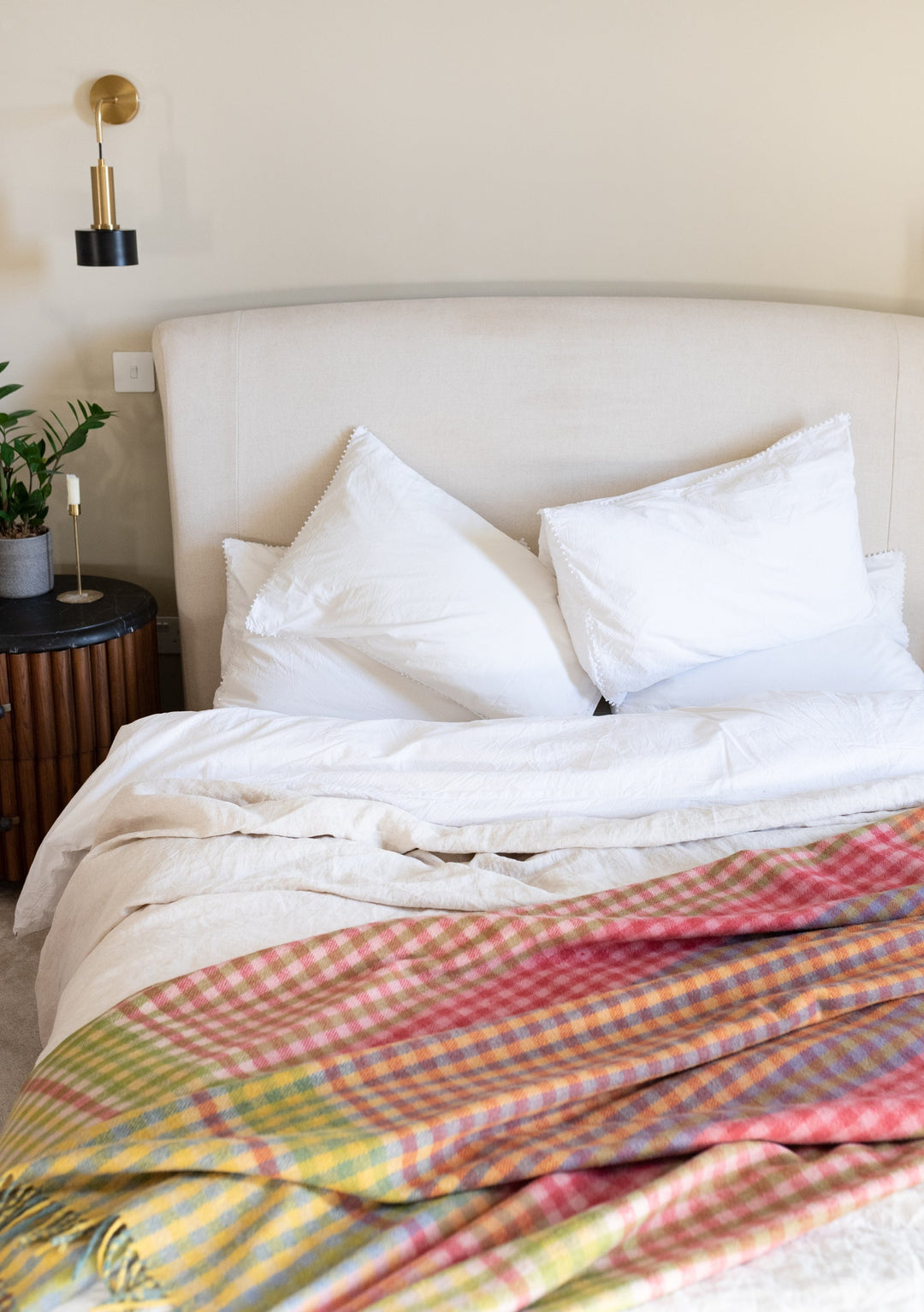 Recycled Wool Blanket in Lime Block Micro Gingham