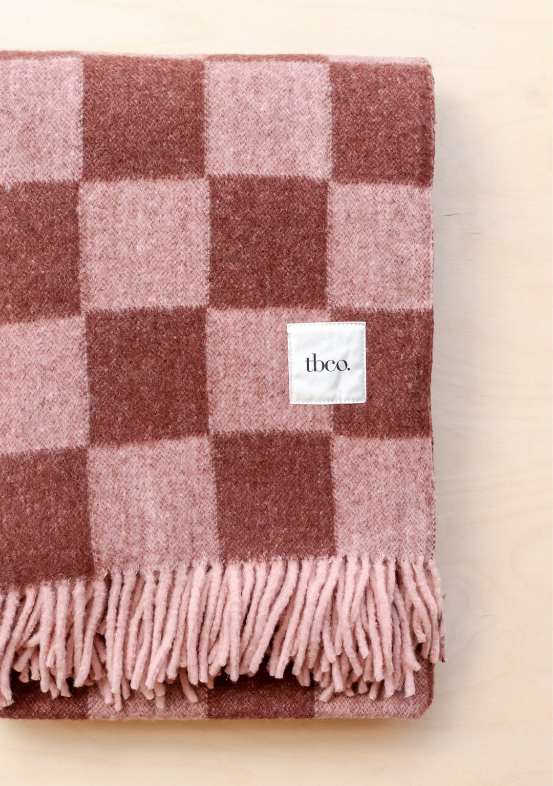 Imperfect Brushed Recycled Wool Blanket in Pink Checkerboard