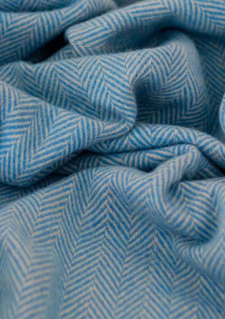 Recycled Wool Small Blanket in Sky Blue Herringbone