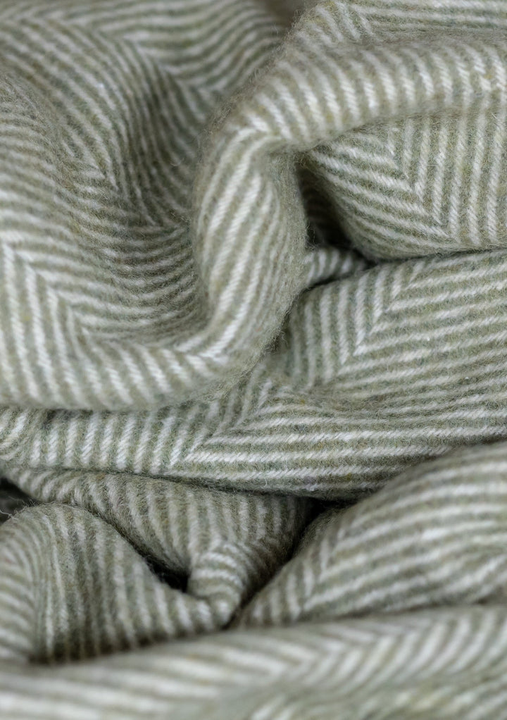 Recycled Wool Small Blanket in Olive Herringbone