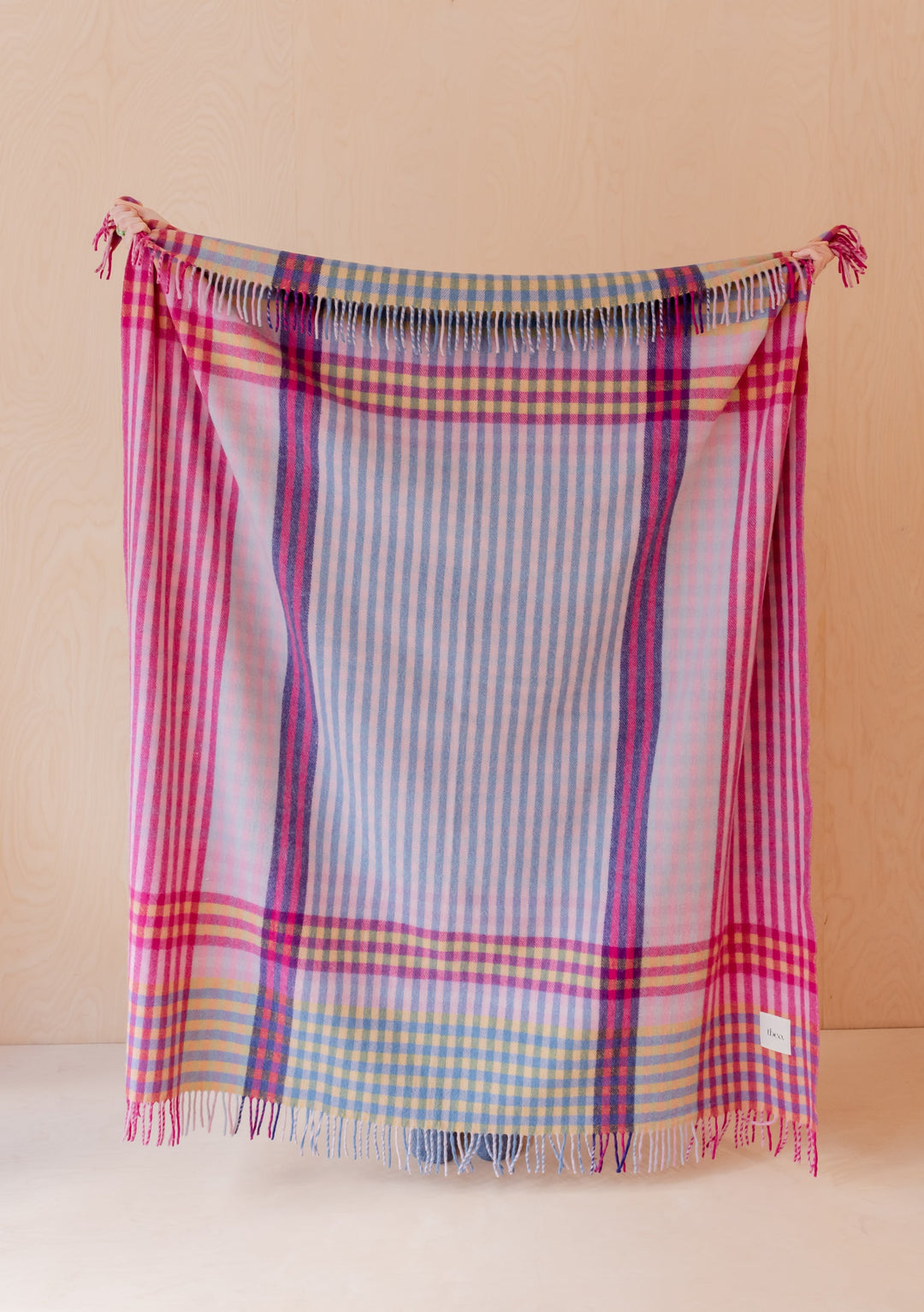 Recycled Wool Blanket in Pink Micro Gingham