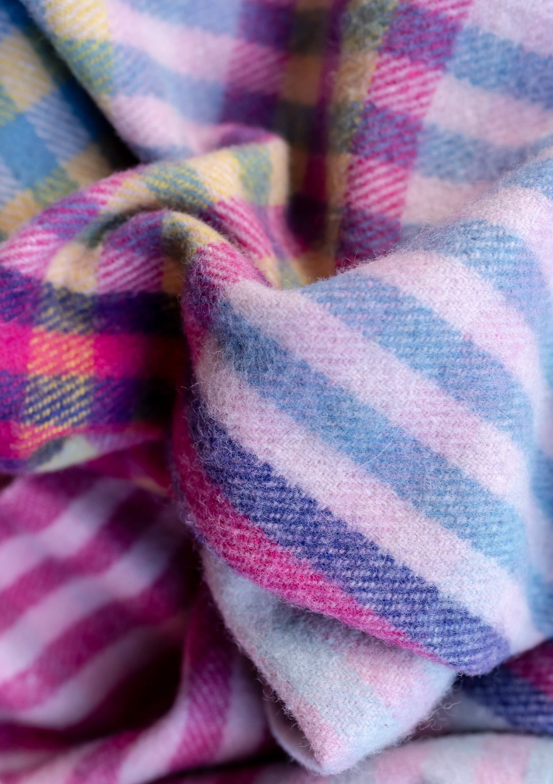 Recycled Wool Blanket in Pink Micro Gingham