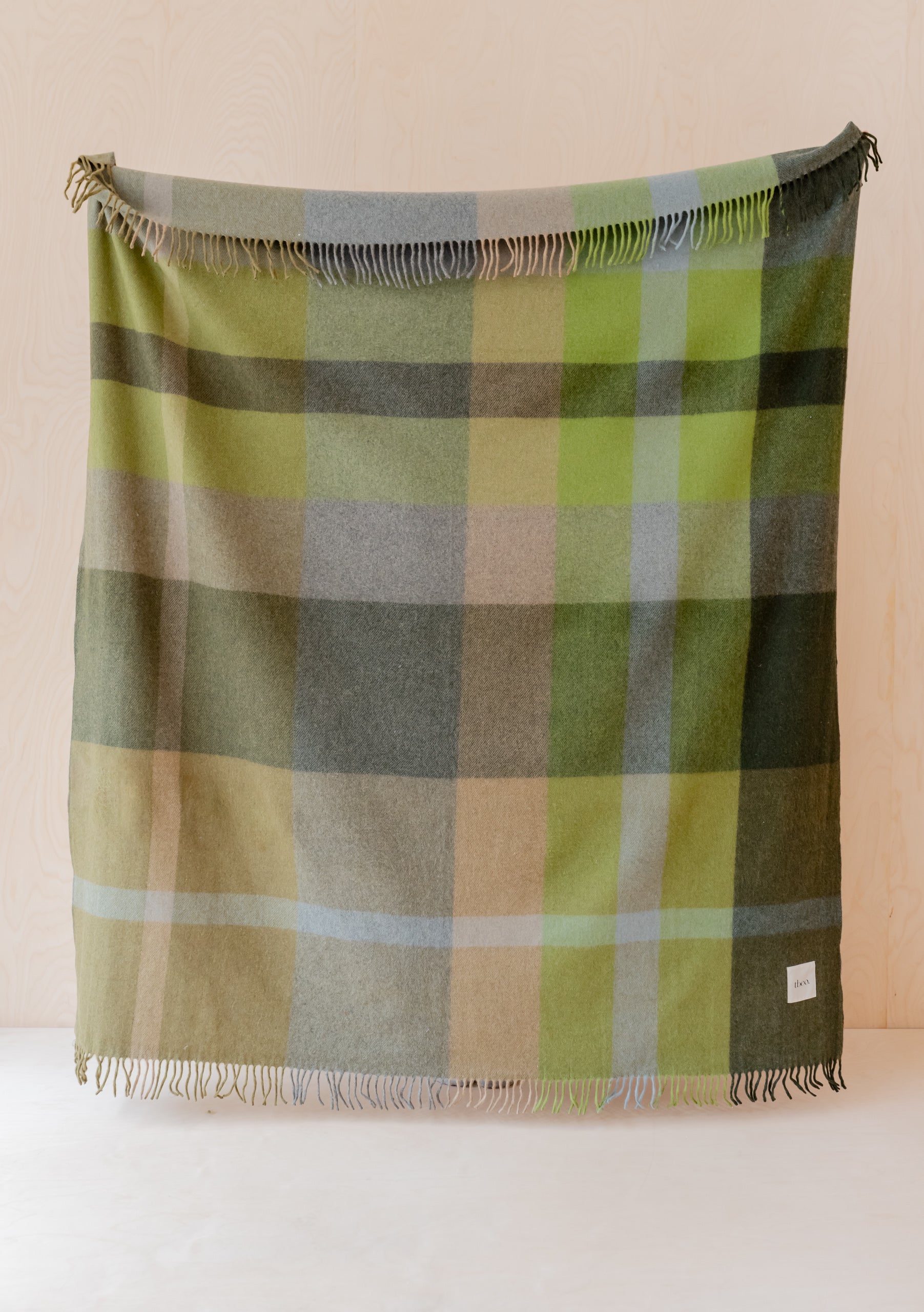 Recycled Wool Blanket in Olive Oversized Patchwork Check TBCo