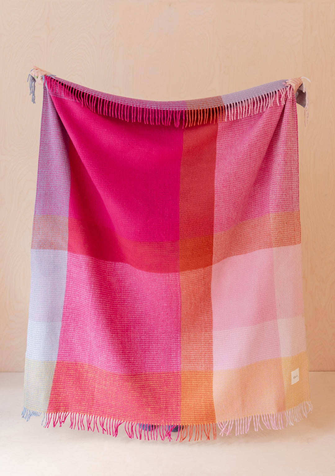 Recycled Wool Blanket in Pink Waffle Block