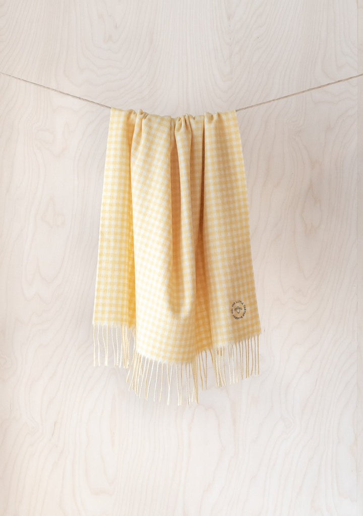 Lambswool Baby Blanket in Yellow Nursery Gingham