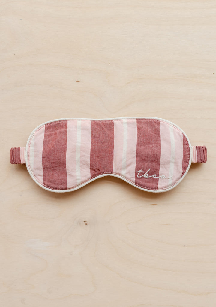 TBCo Cotton Eye Mask in Red Stripe with white piping, featuring a padded design and adjustable elastic bands