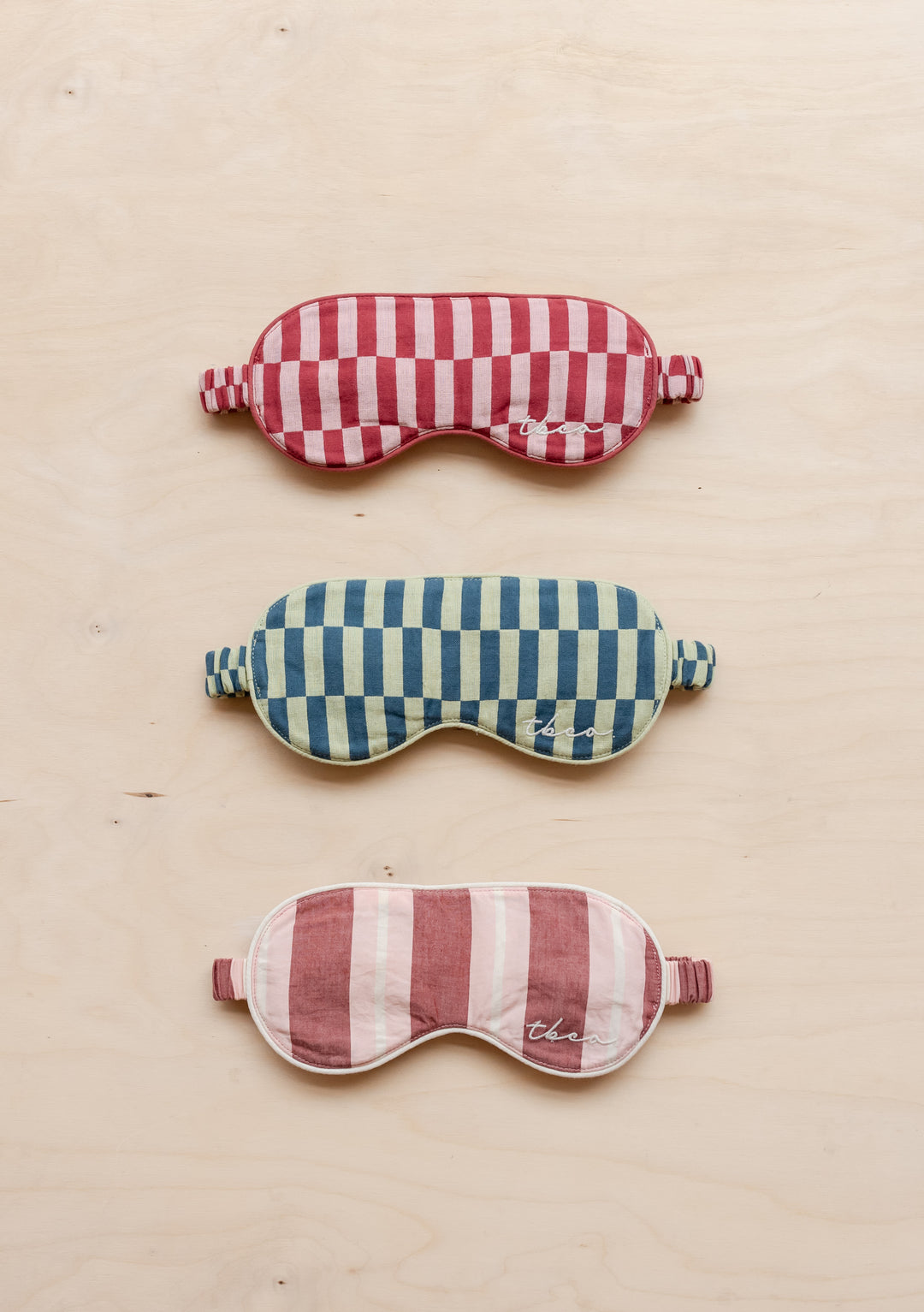 TBCo Cotton Eye Mask in red and white stripes, padded sleeping mask with contrast piping for comfort and light blocking