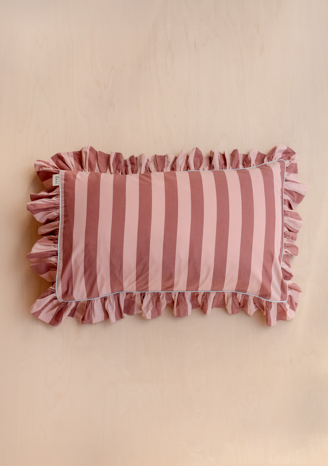 TBCo Cotton Pillowcase with Pink and Red Stripes, featuring Ruffled Edge Trim, Cotton Bedding for Elegant Home Decor