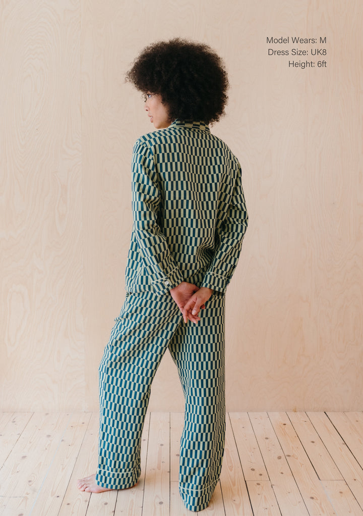 Cotton Pyjamas in Green Checkerboard