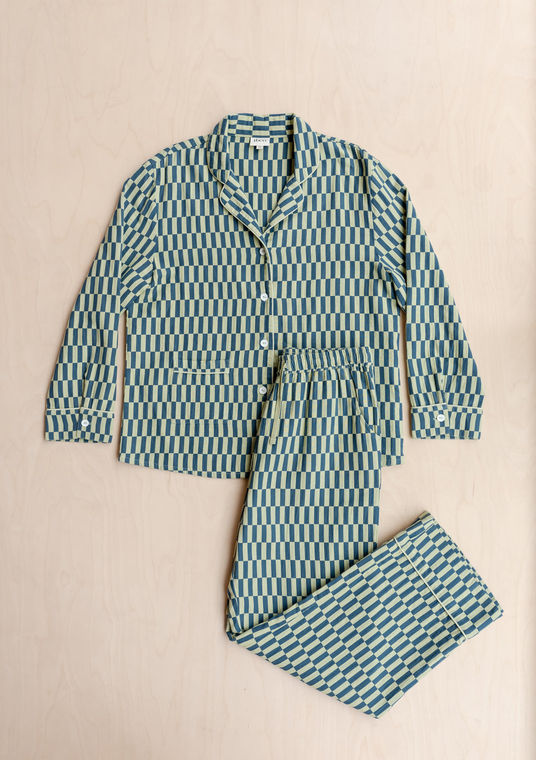 Cotton Pyjamas in Green Checkerboard