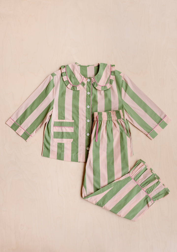 Cotton Pyjamas in Green Stripe