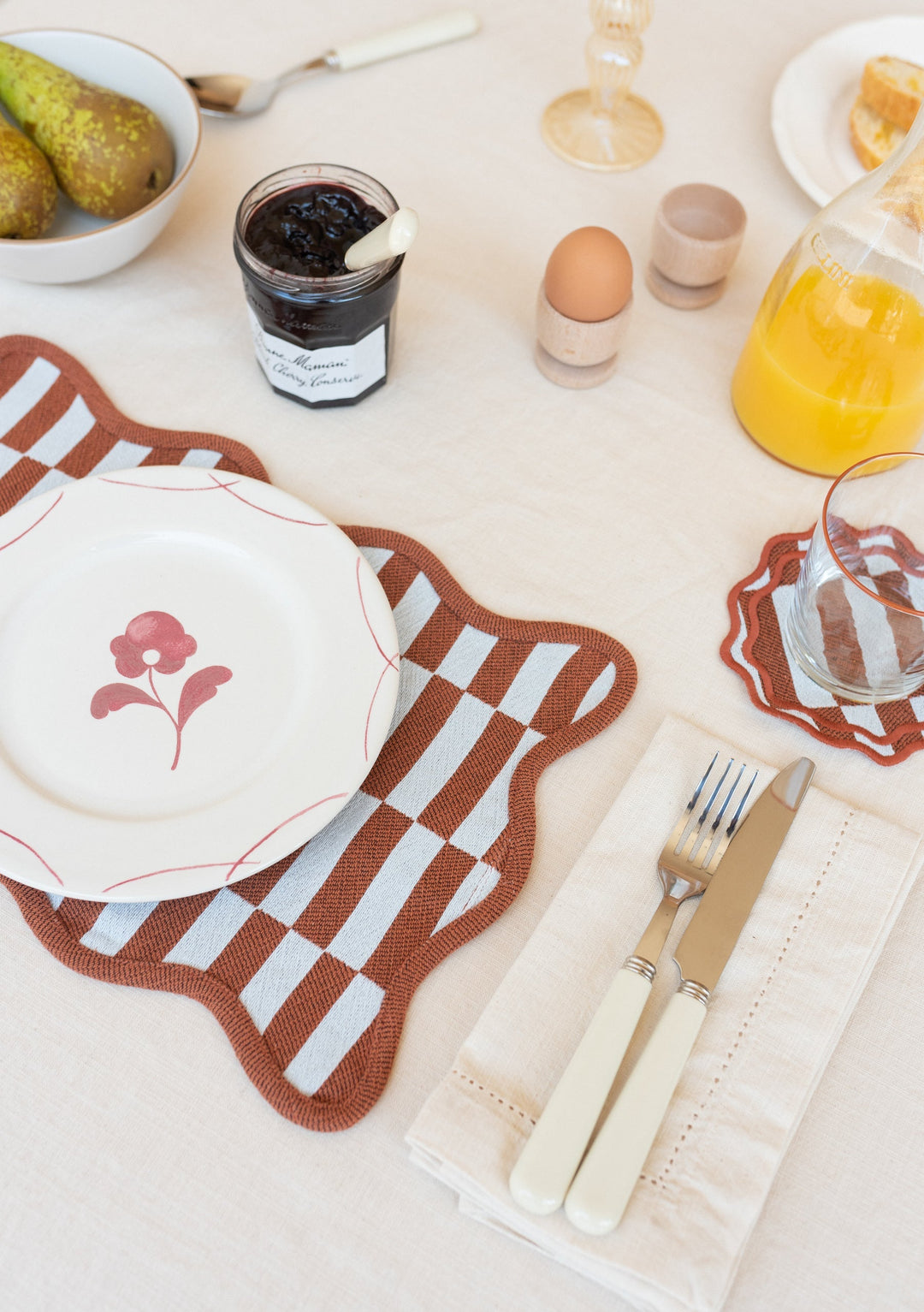 Rust Checkerboard Cotton Placemats Set of 2