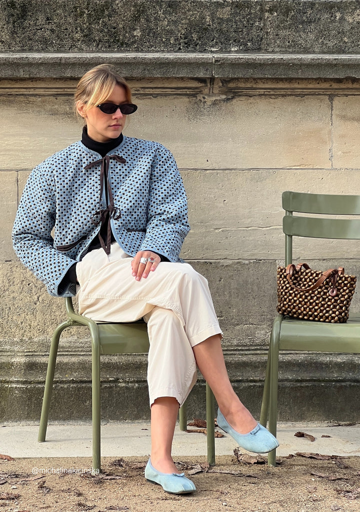 Veste matelassée en coton à rayures célestes bleues réversibles