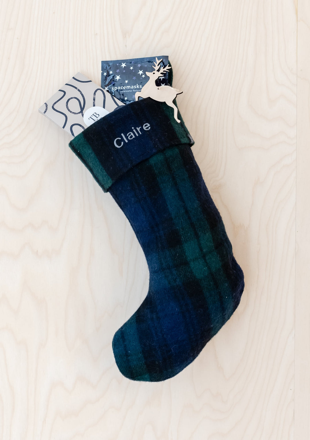 Recycled Wool Christmas Stocking in Black Watch Tartan