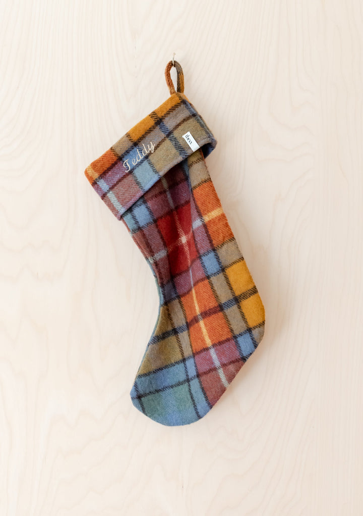 Bas de Noël en laine recyclée en tartan antique Buchanan