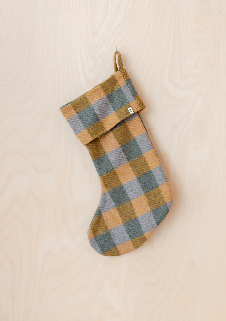 Recycled Wool Christmas Stocking in Sage Gingham