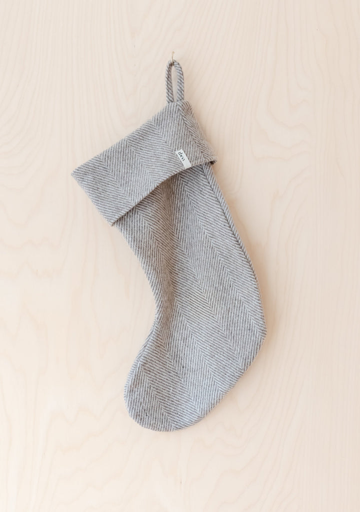 Recycled Wool Christmas Stocking in Natural Herringbone