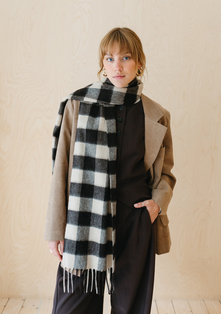 Lambswool Scarf in Brown Gingham