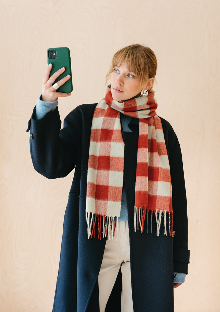 Lambswool Scarf in Red Gingham