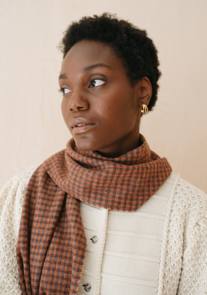 Lambswool Scarf in Coffee Textured Check